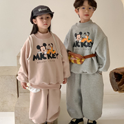 男童女童加绒加厚卫衣，套装宝宝秋冬韩版卡通休闲运动两件套潮