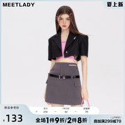 meetlady2023夏季设计感小众，西装外套女短款甜酷风，短袖小西服