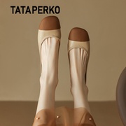 tataperko联名小香风奶奶，鞋法式拼色单鞋，瓢鞋女款真皮平底豆豆鞋