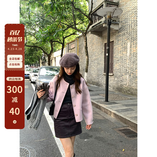 春夏chunxia紫色双面羊绒大衣，外套2023冬季新韩系通勤短款外套女