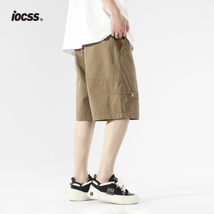 iocss土黄色美式机能工装短裤，男夏季薄款纯棉休闲直筒过膝五分裤