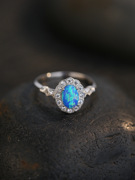 2023欧美S925纯银天然锆石椭圆形蓝澳宝戒指女复古时尚高颜值指环