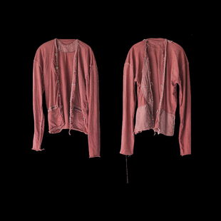 买手系列全羊毛针织外套，薯莨染粉红色，全手工缝热水女装