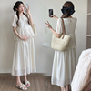 孕妇夏装连衣裙2024宽松假两件高级新中式遮肚雪纺，白色长裙夏
