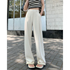 米白色西装裤女夏季薄款高级感垂感小个子拖地直筒，窄版冰丝阔腿裤
