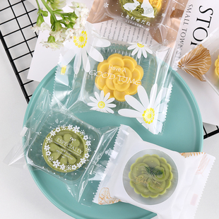 月饼包装袋蛋黄酥绿豆糕袋子，50克100g鲜花茶饼干透明机封袋带托盒