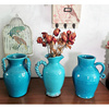 欧式地中海湖蓝复古陶瓷仿旧花瓶创意绢干花插花器居家装饰摆件