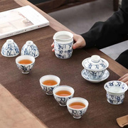 青花瓷功夫茶具整套家用手绘陶瓷盖碗茶杯泡茶壶套装礼盒