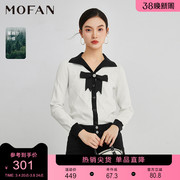 MOFAN摩凡甜美黑白花纹针织衫女春秋都市学院风蝴蝶结显瘦毛衣