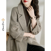 2022高端羊毛绒大衣韩版品牌女装秋冬季时尚，小个子西装双面呢外套