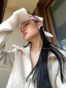 THESUMEY2021韩系双头拉链圈圈毛长袖白色毛衣开衫外套女春秋外穿