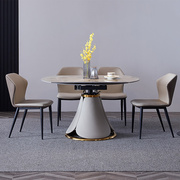 餐桌可变圆桌意式轻奢旋转伸缩家用多功能小户型亮光岩板折叠饭桌