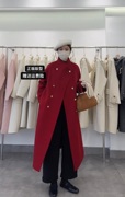 红色立领双面羊毛大衣女，2023年秋冬季时尚，流行长款羊毛呢外套