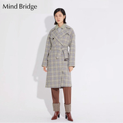 mindbridge秋冬女高级设计英伦风，呢子格子大衣少量muca721a-1980