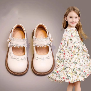 回力女童鞋儿童公主，鞋2024春季女孩子，宝宝小皮鞋浅口黑色单鞋