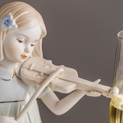 西洋女孩拉小提琴陶瓷雕塑摆件酒柜电视柜装饰工艺品家居饰品摆设