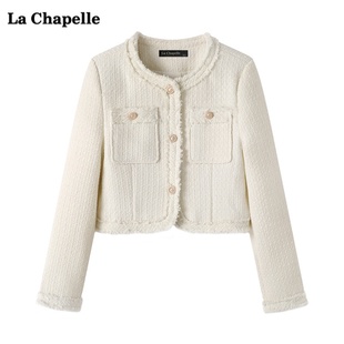拉夏贝尔/La Chapelle小香风圆领外套女秋冬气质显瘦短款上衣