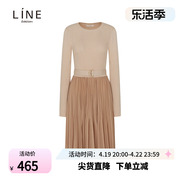LINE女装韩国商场同款秋季腰带针织拼接百褶连衣裙AGKOLA9900