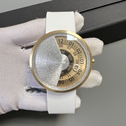 ODM欧迪姆创意无指针设计手表白色真皮带防水男女手表