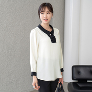 2024年春秋韩国女装上衣黑白拼接雪纺时尚百搭职场上班衬衫