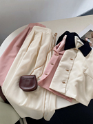 1.1斤粉色清新翻领短袖上衣高腰半身裙休闲套装时尚休闲洋气