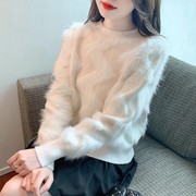 毛茸茸毛衣女2023年秋冬韩版设计感洋气，宽松加厚套头针织上衣