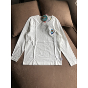 品质好 水洗95棉中大童长袖白色T恤打底衫刺绣120-170