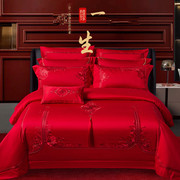 结婚庆婚嫁家纺床上四件套大红色，全棉纯棉喜庆被套床单式婚礼床品