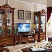 美式电视柜欧式实木电视机柜组E合客厅单双门玻璃酒柜复古雕
