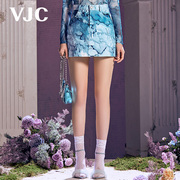VJC/威杰思春夏女装蓝色水墨画时尚修身牛仔印花半身裙