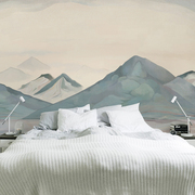 现代中式墙纸山脉简约电视背景墙壁纸卧室床头壁布客厅沙发墙壁画