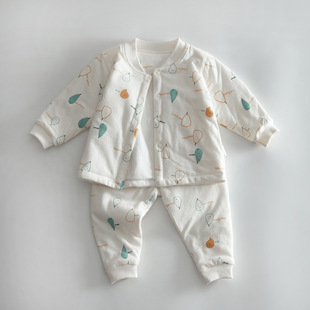 新生婴儿儿衣服春秋外出双层两三四个月男女宝宝分开薄棉分体套装