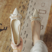 高跟大小码41-43婚鞋新娘订婚鞋粗跟单鞋女伴娘鞋日常可穿不累脚
