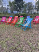 玫红荧光粉红色沙滩椅实木，躺椅网红个性，定制露营地户外便捷折叠椅