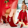 秋冬季婚鞋女2023年秀禾服婚纱两穿红色高跟鞋新娘鞋结婚靴子