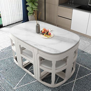 岩板餐桌椅组合餐厅家用现代简约省空间长方形，隐形全实木亮光饭桌