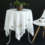 唯米99简约现代方形餐桌布艺，白色圆桌垫欧式田园蕾丝小圆形台布