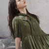 JfYanYan2023设计感中国风旗袍夏季绿色新中式铜氨丝连衣裙女