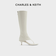 CHARLES&KEITH秋季女靴CK1-90900127夹脚露趾拉链高跟长筒靴女