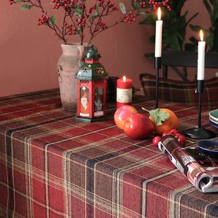 秋冬圣诞美式红格子桌布家用长方形复古茶几布餐桌布布艺台布定制