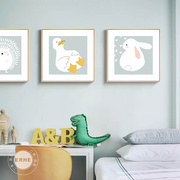 暖心动物北欧儿童房卡通画卧室床头动物装饰画可爱兔子温馨挂画