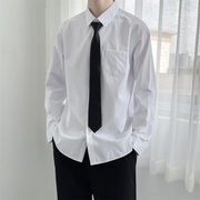 白色长袖衬衫男日系潮牌炸街潮流，宽松纯色寸衫送领带情侣装dk制服