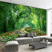 3d立体绿色森林风景墙纸电视背景墙壁纸客厅沙发田园竹林墙布壁画