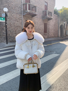 加厚保暖大毛领面包服外套女2023冬季韩版小个子短款蓝色棉服