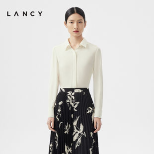 LANCY/朗姿2024春季法式桑蚕丝正装衬衫女简约修身通勤风上衣