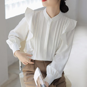 时尚韩版白色雪纺长袖衬衫女2023秋款气质，衬衣荷叶边上衣