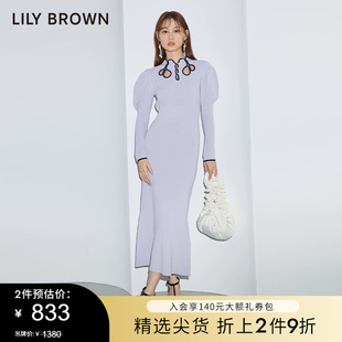 LILY BROWN春夏款 新中式镂空泡泡袖针织连衣裙LWNO231085