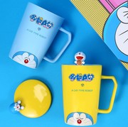 Doraemon哆啦a梦陶瓷马克杯带盖勺卡通水杯家用握杯办公室咖啡杯