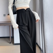 黑色西装裤高级感垂感2024春季中国风，窄版阔腿裤子小个子加长