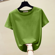 牛油果绿短袖t恤女2024年夏季韩版修身圆领纯棉，半袖上衣ins潮